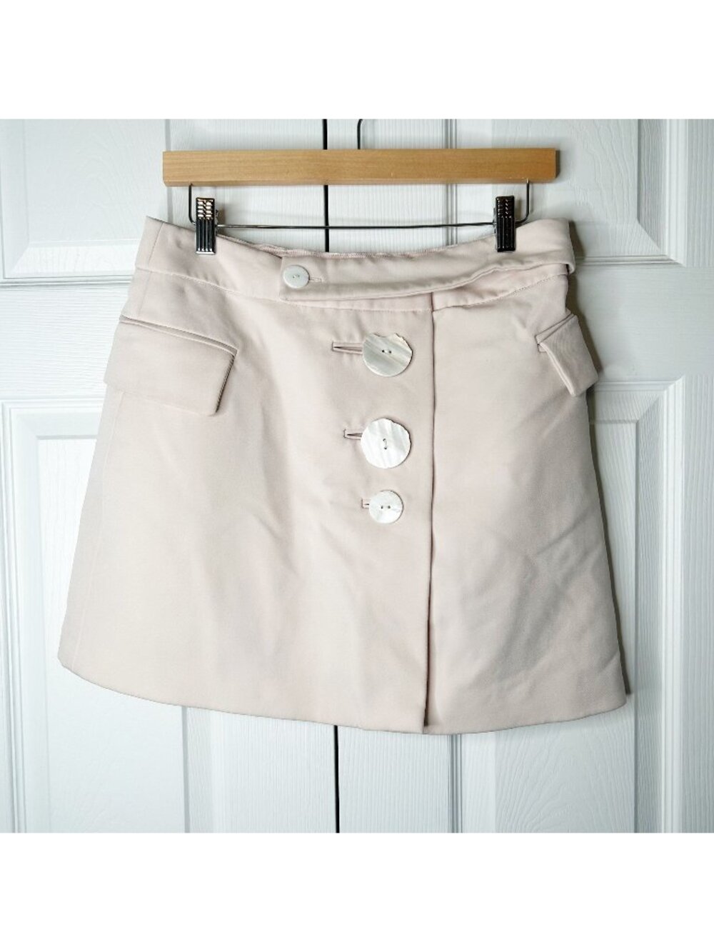Acler Lynne Light Pink Crepe Mother Of Pearl Button Mini Skirt Women's Size 8